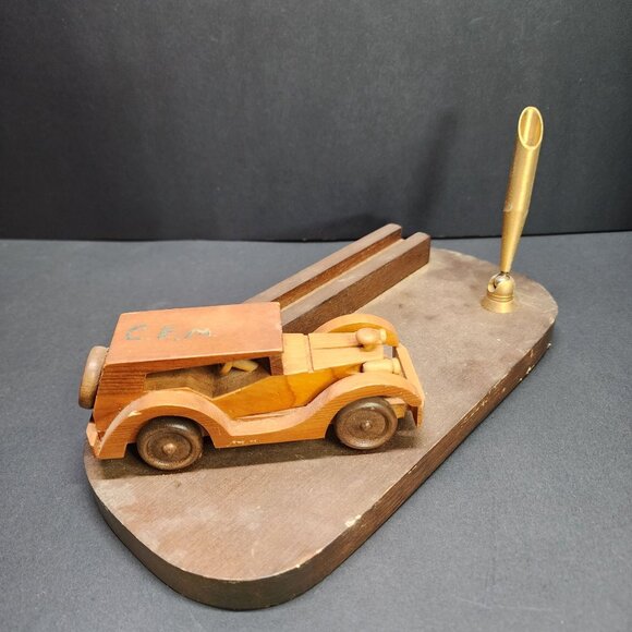 Vintage Wooden Car Desk Pen Holder Handmade Desk Display Decor - Picture 2 of 7